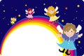 Rainbow Fairies fly frame Royalty Free Stock Photo