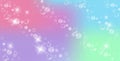 Rainbow fantasy background. Holographic illustration in pastel colors. Multicolored sky with stars and bokeh. Royalty Free Stock Photo