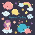 Rainbow Fantasy Mermaid and Whale Royalty Free Stock Photo