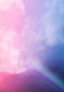 Rainbow in fantasy pink and blue sky, spiritual and nature background