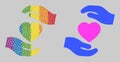 Rainbow Favourite heart care hands Collage Icon of Spheric Dots