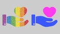 Rainbow Favourite heart offer hand Composition Icon of Spheric Dots