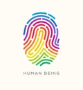 Rainbow fingerprint for June Pride Month. Image of support for LGBTQ human beings.