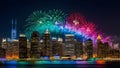 Rainbow fireworks over the city Royalty Free Stock Photo