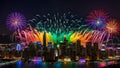 Rainbow fireworks over the city Royalty Free Stock Photo