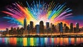 Rainbow fireworks over the city Royalty Free Stock Photo