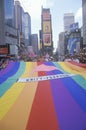 Rainbow flag at AIDS rally in Times Square, New York City, New York