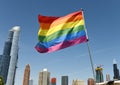 A rainbow flag with Chicago cityscape, USA Royalty Free Stock Photo