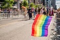 Rainbow flag floating at the pride