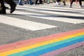 Rainbow flag, gay pride flag or LGBTQ pride flag painted on asphalt Royalty Free Stock Photo