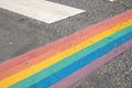 Rainbow flag, gay pride flag or LGBTQ pride flag painted on asphalt Royalty Free Stock Photo