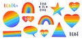 Rainbow flag set. LGBT gay and lesbian pride symbols, star, heart. Icon template. Modern flat vector illustration stylish design Royalty Free Stock Photo