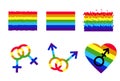 Rainbow flag set. LGBT gay and lesbian pride symbols, star, heart. Icons template. Modern flat vector illustration stylish design Royalty Free Stock Photo