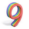 Rainbow font number 9 NINE 3D