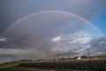A rainbow forms over a forest after an afternoon thundershower Royalty Free Stock Photo