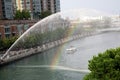 Rainbow through the fountain in downtown Chicago