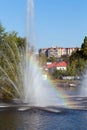 Rainbow in the fountain. Komsomolskiy pond, Lipetsk, Russia Royalty Free Stock Photo