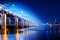 Rainbow fountain show at Banpo Bridge in Korea.