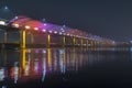 Rainbow fountain show at Banpo Bridge in Seoul.