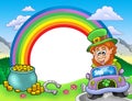 Rainbow frame with leprechaun in car