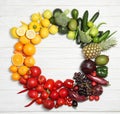 Rainbow frame made of fresh fruits and vegetables Royalty Free Stock Photo