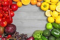 Rainbow frame made of fresh fruits and vegetables Royalty Free Stock Photo