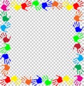 Rainbow frame with multicolored handprints border