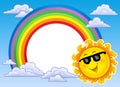 Rainbow frame with Sun in sunglasses Royalty Free Stock Photo