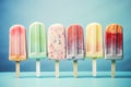 A Rainbow of Frozen Delights: Colorful Popsicles Stacked in a Row Created With Generative AI Technology