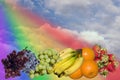 Rainbow of fruit in clouds