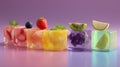 Rainbow Fruit Jelly Cubes on Purple Background Royalty Free Stock Photo