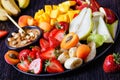 Rainbow fruit platter of fresh fruits and berries Royalty Free Stock Photo