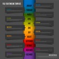 Rainbow full year vertical timeline template with dark bubbles