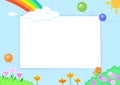Rainbow with cute slug and flowers, frame