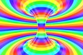 Rainbow funny spiral tunnel. Striped twisted cheerful optical illusion. Abstract background. 3D render.