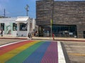 Rainbow gay flag crosswalk in Venice Royalty Free Stock Photo