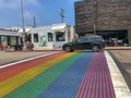 Rainbow gay flag crosswalk in Venice Royalty Free Stock Photo