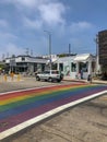 Rainbow gay flag crosswalk in Venice Royalty Free Stock Photo