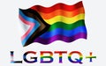 LGBTQ+ pride flag illustration with fabric texture with LGBTQ+ text with White space