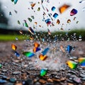 Rainbow Glass Exploding as It Hits the Ground