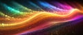 Rainbow glow wave particle abstract background. Light blurred of colorful light glitter. Glow texture background. Generative AI.