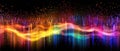 Rainbow glow wave particle abstract background. Light blurred of colorful light glitter. Glow texture background. Generative AI.