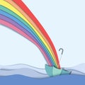 Rainbow go direct to umbrella floating in the river