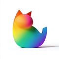 Rainbow Gradient Cat Figurine on White Background Royalty Free Stock Photo