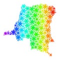 Rainbow Gradient Christmas Collage Democratic Republic of the Congo Map from Snow Flakes