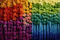 rainbow gradient formed by rows of different flowers