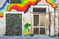 Rainbow graffiti on the old wall