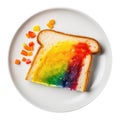 Rainbow Grilled Cheese On White Plate, On White Background