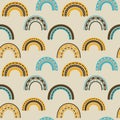 Rainbow groovy 1970 good vibes seamless vector pattern background. Warm retro abstract wallpaper, 70s neutral baby decor