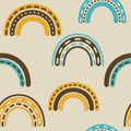 Rainbow groovy 1970 good vibes seamless vector pattern background. Warm retro abstract wallpaper, 70s neutral baby decor